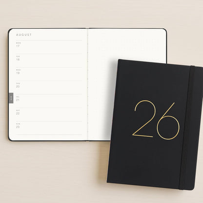 And Per Se 2026 Planner-Daily, Weekly & 15-Monthly Leather Hardcover Planner, 5.7" x 8", Daily Schedule, Monthly Tabs, 100 GSM Thick Paper, Back Pocket(Black)