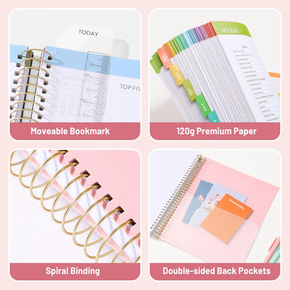 SUNEE Deluxe Teacher Planner 2026-2027, Lesson Planner Book with 7 Periods Jul 2026 - Jun 2027, 8.5" x 11" Daily Weekly and Monthly Organizers with Colorful Tabs, Planning Stickers,120gms Paper, Pink