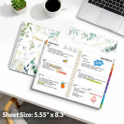 SUNEE Academic Planner 2026-2027 – Weekly & Monthly Planner, July 2026 to June 2027, 6.4"x8.3", Thick Paper, Tabs, Pockets, Bookmark, Spiral-Bound, Student Teacher Organizer, Greenery
