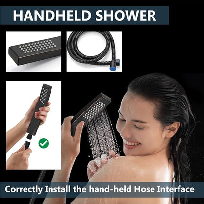 Aolemi Shower Faucet Set Rain Shower System with Handheld Spray Bathroom Shower Combo Rough-in Valve and Shower Trim Kit Included Oil Rubbed Bronze 12 Inch Wall Mount Shower Head