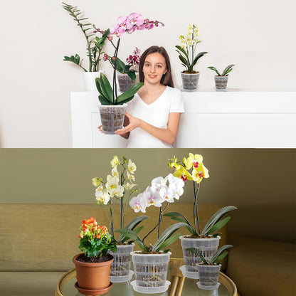 Tialero 12Pcs Orchid Pot, 3 Each of 4.5, 5.5, 6.3 and 7.5 Inch Orchid Pots with Holes and Saucers, Clear Orchid Pots for Repotting, Plastic Plant Pot(3 Each of 4.5,5.5, 6.3,7.5in with Saucers)