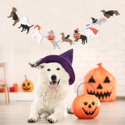 Halloween Dog Garland - Spooky Dogs Banner, Cute Witch Hat Pumpkin Puppy Dog Hanging Banner, Puppy Theme Wall Decor