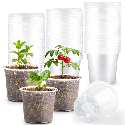 RooTrimmer 200 Pack 4 Inch Clear Plant pots with Drainage Holes, Transparent Nursery Seeding Pots, Flexile Seeds Starter Pots, Seeds Germination (4Inch,200P,Clear)