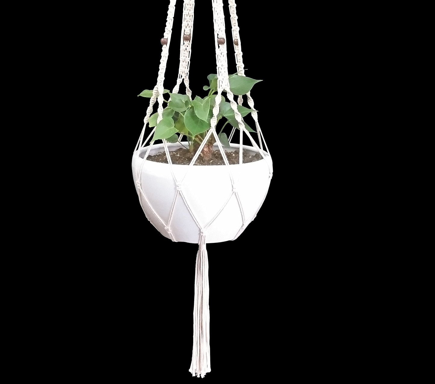 Hanpo Rope Macrame Plant Hanger Hanging Planter 4 Legs 59 Inch for 12-13 inch Plant Pot, Without Pot and Plant (Cream-Cotton)