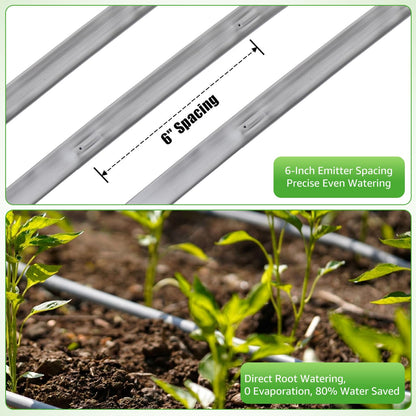 2000FT 5/8" Drip Tape Irrigation, 16 Mil Heavy Duty with 6" Emitter Spacing, Silver Reflective Drip Tape Resistant to Pecking & Biting, Heat-Safe for Seedlings, Ideal for Garden Farm Greenhouse Patio