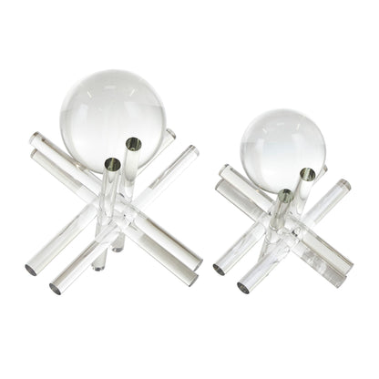 Deco 79 Crystal Abstract Decorative Sculpture Jack Inspired Home Decor Statues with Clear Resting Orbs, Set of 2 Accent Figurines 8", 7"H, Clear