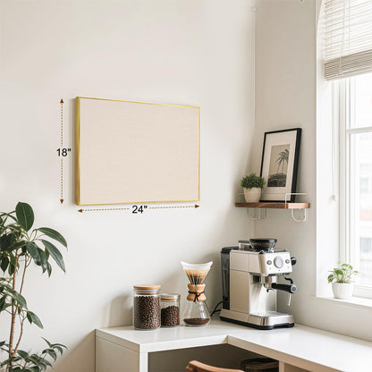 QUEENLINK Linen Bulletin Board 24" x 18", Fabric Pin Board with Gold Aluminum Frame, Decorative Vision Board for Home Office, Bedroom & Dorm Wall Decor, Includes 10 Push Pins, Beige