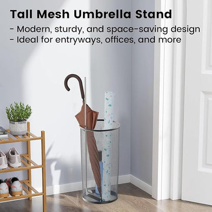19.5" H Mesh Umbrella Stand - Ventilated Mesh Umbrella Holder for Entryway - Extra Capacity Storage for Umbrellas Canes & More - Freestanding Indoor Organizer 10.4" L x 10.4" W x 19.5" H - 3P Black