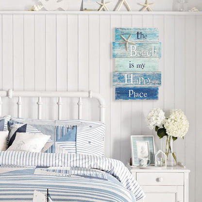 MODE HOME Coastal Wall Decor for Home, Beach Wall Art Wooden Hanging Sign with Starfish Element, Perfect Beach Themed Room Decor and Ocean Decor for Bathroom Bedroom Coastal Living Spaces 11.5" x 17"