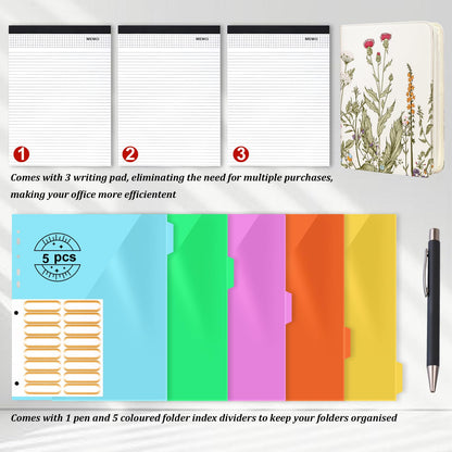Leathario Portfolio Binder, Includes 5 Folder Index Dividers and 3 Notepads, 3-Ring Folder Organizer, Padfolio with Zipper, Vegan Leather Tablet Sleeve, Business Office Conference Clipboards