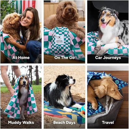 Dock & Bay Pet Towel - Super Absorbent & Quick Drying Dog Towels with Bag - 100% Recycled - Check Mutt, Medium (90x50cm, 35x19)