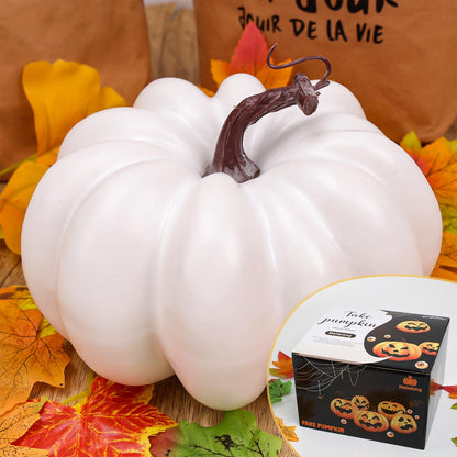 Meiwlong 6.7 Inch White Artificial Pumpkins for Decorating,Carvable Foam Pumpkin for DIY Crafts,Fall Home Decorations,Plastic Pumpkins for Thanksgiving Halloween Table Centerpiece Decor