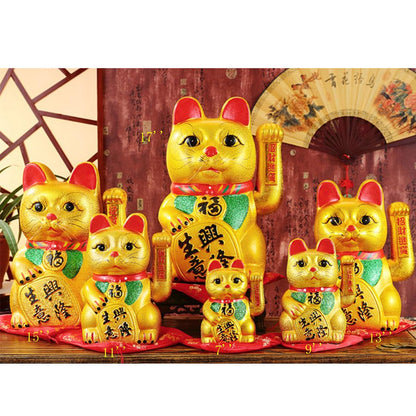 thefancypumpkin 7" Waving Lucky Fortune Cat Maneki Neko Japanese Porcelain Lucky Cat H18CM