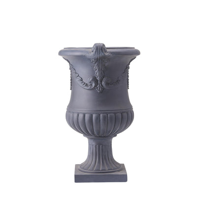 Christopher Knight Home Gary MGO Round Planters Set of 2, Outdoor Flower Pots with Floral Relief Carvings, Classical Garden Urn with Drainage Hole, Patio Urn Planters for Garden, No Assembly, Black