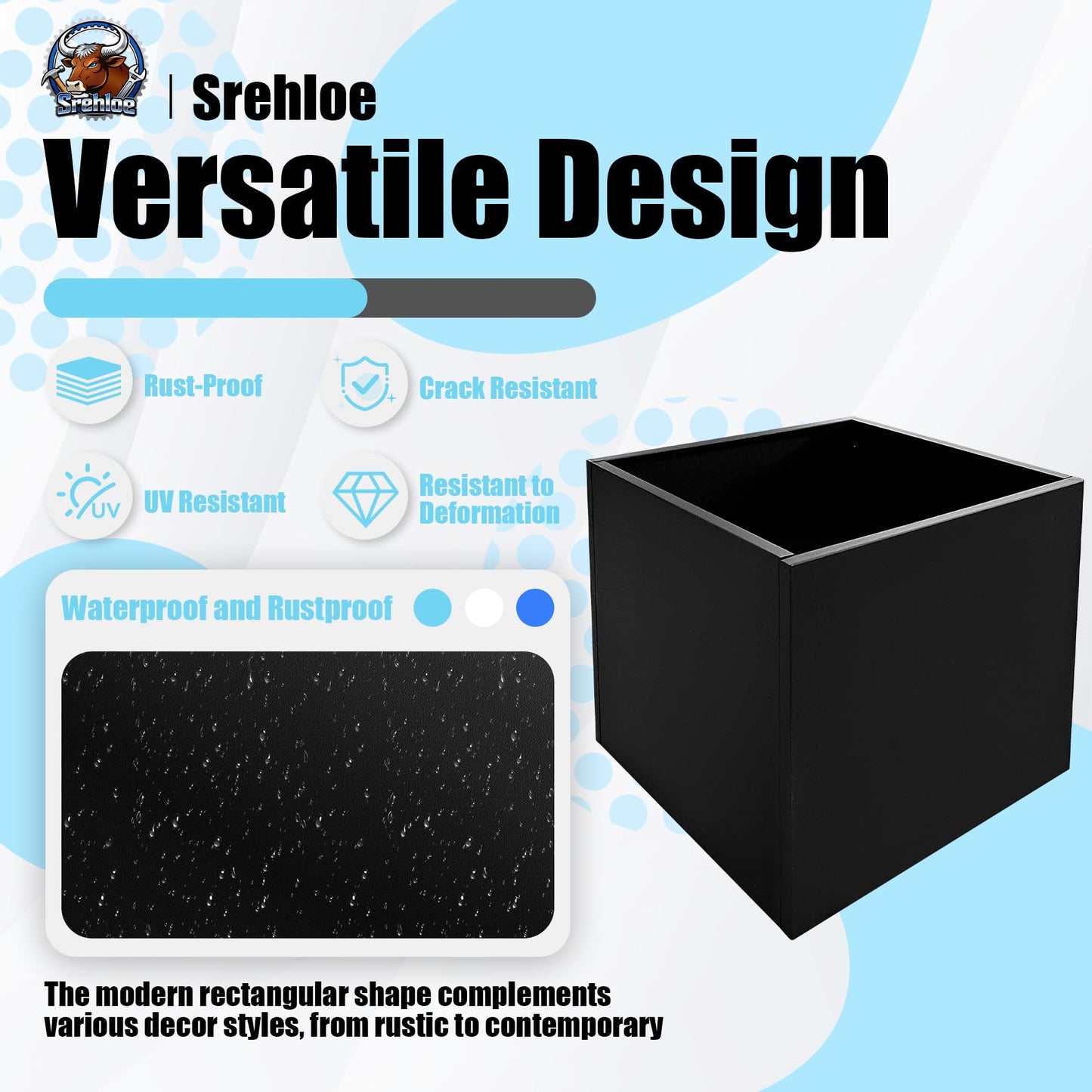 Srehloe Metal Planter Box for Outdoor Plants 36" x 12" x 24" Large Rectangular Planter Cube Steel Heavy Duty Flower Pot with Insert Shelf and Drainage Holes Suitable for Patio Yard Garden Porch Hotel