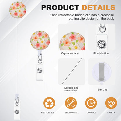 3Pcs Heavy Duty Badge Holder with Retractable Reel, Flower ID Badge Holder with Clip Badge Reels Retractable Heavy Duty,ID Holder for School Nurse Office 7