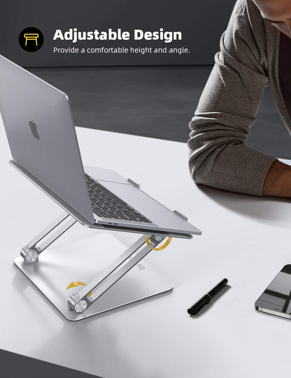Lamicall Adjustable Laptop Stand, Portable Laptop Riser, Aluminum Laptop Stand for Desk Foldable, Ergonomic Computer Notebook Holder for MacBook Air Pro HP, Office Desk Accessories (10-17.3'')- Silver