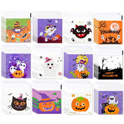UTOYSOV 550 PCS Halloween Candy Bags, 12 Styles Self Adhesive Trick or Treat Cookie Bags for Party Gift Supplies, Cellophane Halloween Goodie Bags