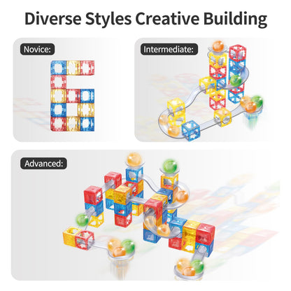 MIEBELY Magnetic Tiles, 112 PCS Magnetic Maze Building Blocks Toy for Kids with Glowing Ball, Magnet Marble Run Set, STEM Education Toddler Toy Building Block Gifts for Boys and Girls 3 4 5 6 7 8 9