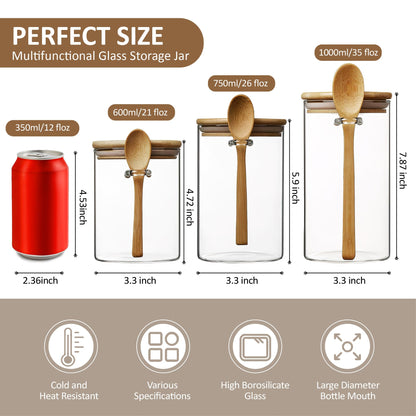 MOLADRI 15 oz/450 ml Glass Storage Canister with with Airtight Lid, Cute Clear Decorative Container Jar with Wooden Spoon for Coffee Spice Candy Salt Cookie Condiment Sugar Matcha Tea Overnight Oats