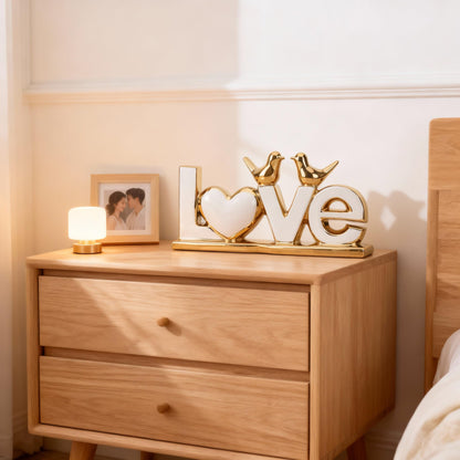 DOVDOV White and Gold Ceramic Love Sign Sculpture with Heart and Bird Statues, Modern Home Decor Accents for Living Room Coffee Table, TV Stand, Entryway and Shelf, Wedding or Housewarming Gift