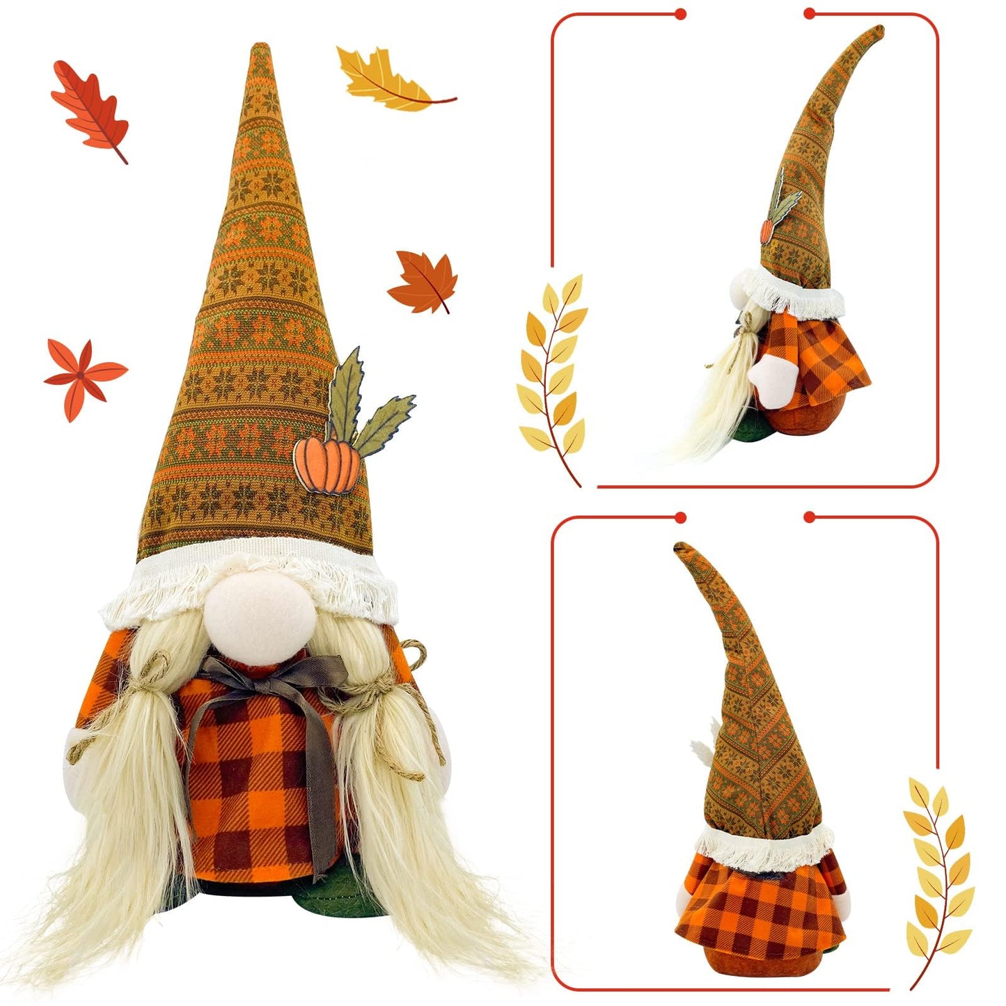 Fall Decorations for Home - Fall Decor - Cute Thanksgiving Gnomes Plush Doll for Office, Indoor, Living Room, Tiered Tray, Harvest Table Supplies - Autumn Birthday Gifts Basket Ideas for Women