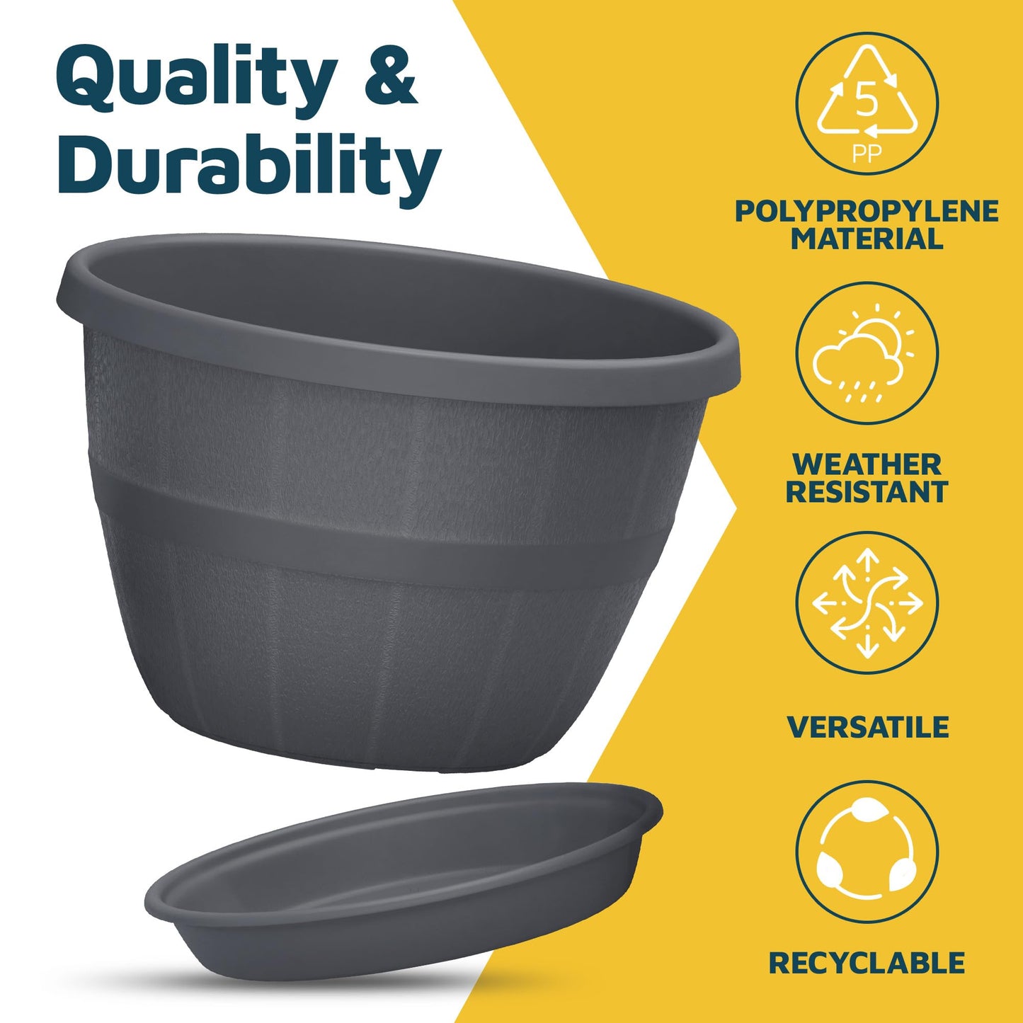 10-Inch Whiskey Barrel Planters Outdoor Pack of 25 - Durable Plastic Plant Pots for Indoor & Outdoor Use with Drainage & Saucer, Lightweight Rustic Barrel Planters for Flowers, Herbs & Small Plants