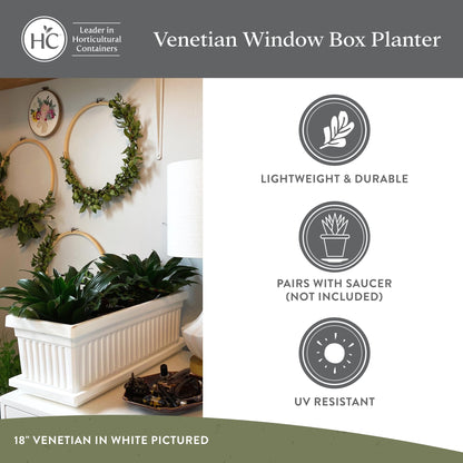 The HC Companies Venetian Window Planter Box w/Drain Plug - Long Planter Box for Windowsills, Balconies & More - Plastic Large Rectangular Planters for Herbs & Flowers (24" Sandstone, Pack of 1)