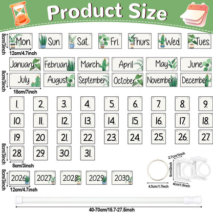 Greenery Flip Calendar for Classroom Bulletin Board Set Greenery Calendar Class Whiteboard Decor with 2026 to 2030 Years Date Cards and Adjustable Rod for Home Elementary School Teacher Supplies