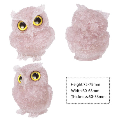TUMBEELLUWA Set of 2 Mini Rose Quartz Crystal Organite Owl Figurine Ornaments, Decorative Resin Owl Statues for Home Office Table, Plant Pot, Micro Landscape, 3 Inches