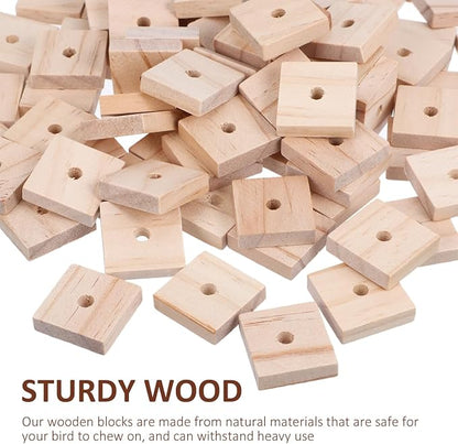 Housoutil Parrot Chewing Blocks 100Pcs Natural Wooden Bird Toys DIY Craft for Bird Cage Accessories Cockatoos Macaws African Grey Small Medium Birds