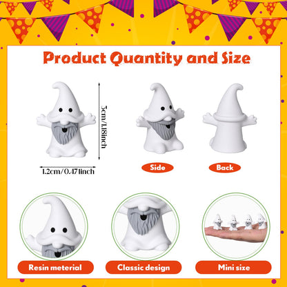 Roowest 60 Pcs 60 Pcs Mini Christmas Gnomes Figurines Decorations Miniature Resin Gnomes Tiny Santa Deer Gingerbread Man Dwarf Figurine to Hide Ornaments for Village Table Decor (Ghost)