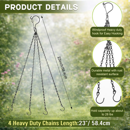 Otoolling 3 Pack 23 Inch Hanging Baskets Chains with Windproof Hooks, Hanging Plant Chains 4 Point Metal Flower Pot Replacement Chain Hangers for Planters Lanterns Bird Feeders