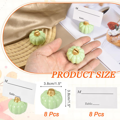 PATIKIL Pumpkin Place Card Holders, (4Set, Green) Mini Resin Pumpkin Table Number Stands with Card, Fall Table Decor Suit for Thanksgiving/Weddings/Banquet/Thanksgiving/Autumn Party Decor