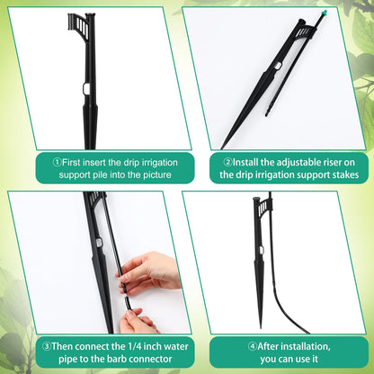 Yiyiring 25 Pcs 12.8 Inch Drip Irrigation Stakes with 180 Degree Sprayer Emitters and Sprinkler Extension Riser 1/4 Inch Drip Line Sprinkler Support Stakes for Garden Watering System,Green