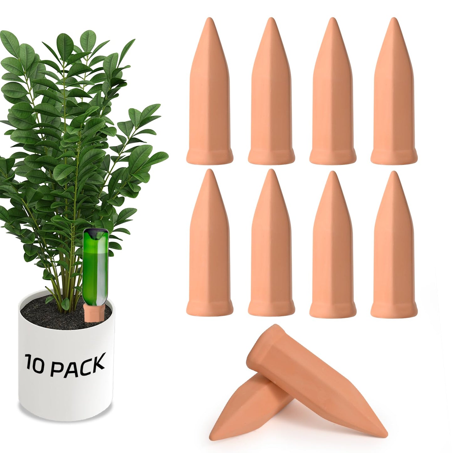 APPD Terracotta Watering Stakes10 Pack Automatic Plants Watering Devices Terracotta Self Watering Spikes for Wine Bottles Great for Indoor & Outdoor Plants