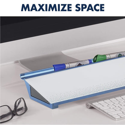 Quartet Glass Dry Erase White Board 18"W x 6"H, Compact Desktop Whiteboard with Storage Drawer, Dotted (GDP186D)