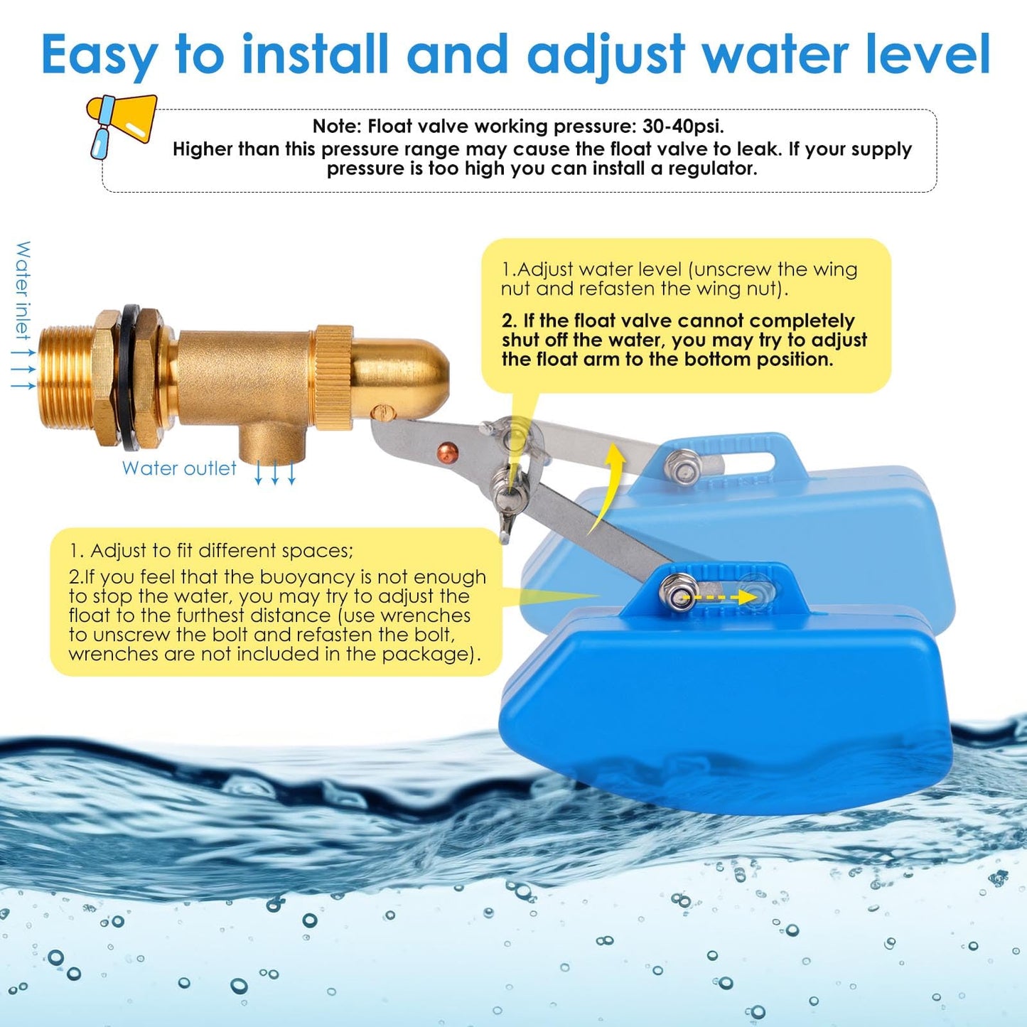 ZHEQOGZH 2 Pack Brass Float Valve 3/4 Inch, Livestock Water Tank Float Valve Switch Brass Float Ball Valve Shut Off Pool Auto Fill Valve for Automatic Waterer