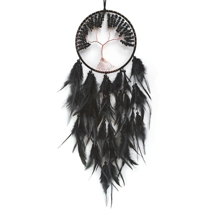 RAGKUU Black Dream Catcher Wall Decor Crystal Tree of Life Dream Catchers Handmade Feather Dreamcatcher Wall Hanging Ornament for Bedroom Living Room Home Decor