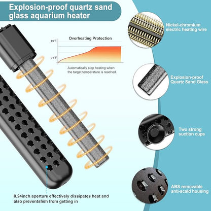 200W Aquarium Heater for 20-40 Gallon with Auto Shut-Off When Leaving Water—Submersible Fish Tank Heater, Dry-Burn & Overheat Protection, Explosion-Proof, Freshwater Saltwater Turtle Tank
