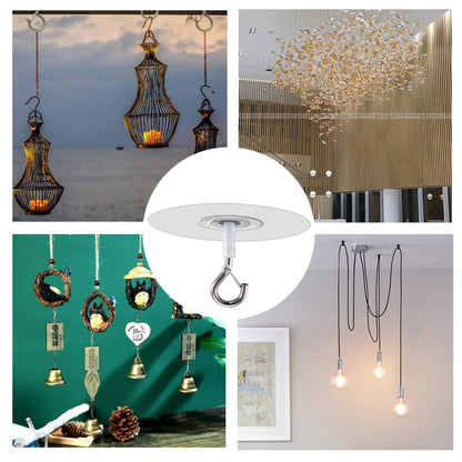 Crhexpva No Hole Adhesive Ceiling Hooks for Hanging Light Plants,Sticky Eye Hooks for Hanging Boby Mobile Curtain,Set of 10 (Round)