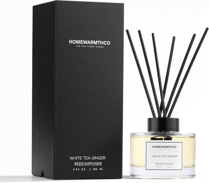 White Tea Amber Reed Diffuser Set–Luxury Natural Fragrance Reed Diffusers for Hotel, Office, Bathroom, Kitchen, Home & Shelf Decor Long Lasting Scent with Non-Toxic Oils Gift Ready 5.63 oz 160ml