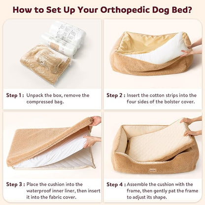Cooling Orthopedic Dog Beds Large Sized Dogs - Memory Foam for Joint Pain & Arthritis, Big Dog Couch w/Washable Removable Cover & Waterproof Liner, Pet Bed w/Raised Bolster & Non-Slip Base