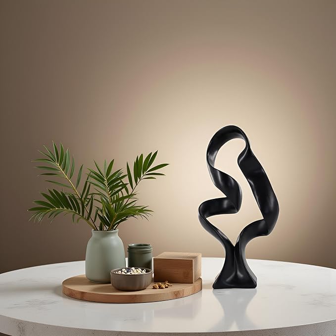 15" Modern Abstract Ribbon Decorative Sculpture, Knot Sculptures,Home Decor,Coffee Table Statues,Dining Living Room Desk Decor（Black）