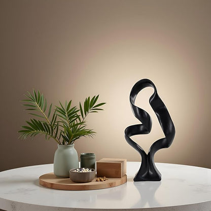 15" Modern Abstract Ribbon Decorative Sculpture, Knot Sculptures,Home Decor,Coffee Table Statues,Dining Living Room Desk Decor（Black）