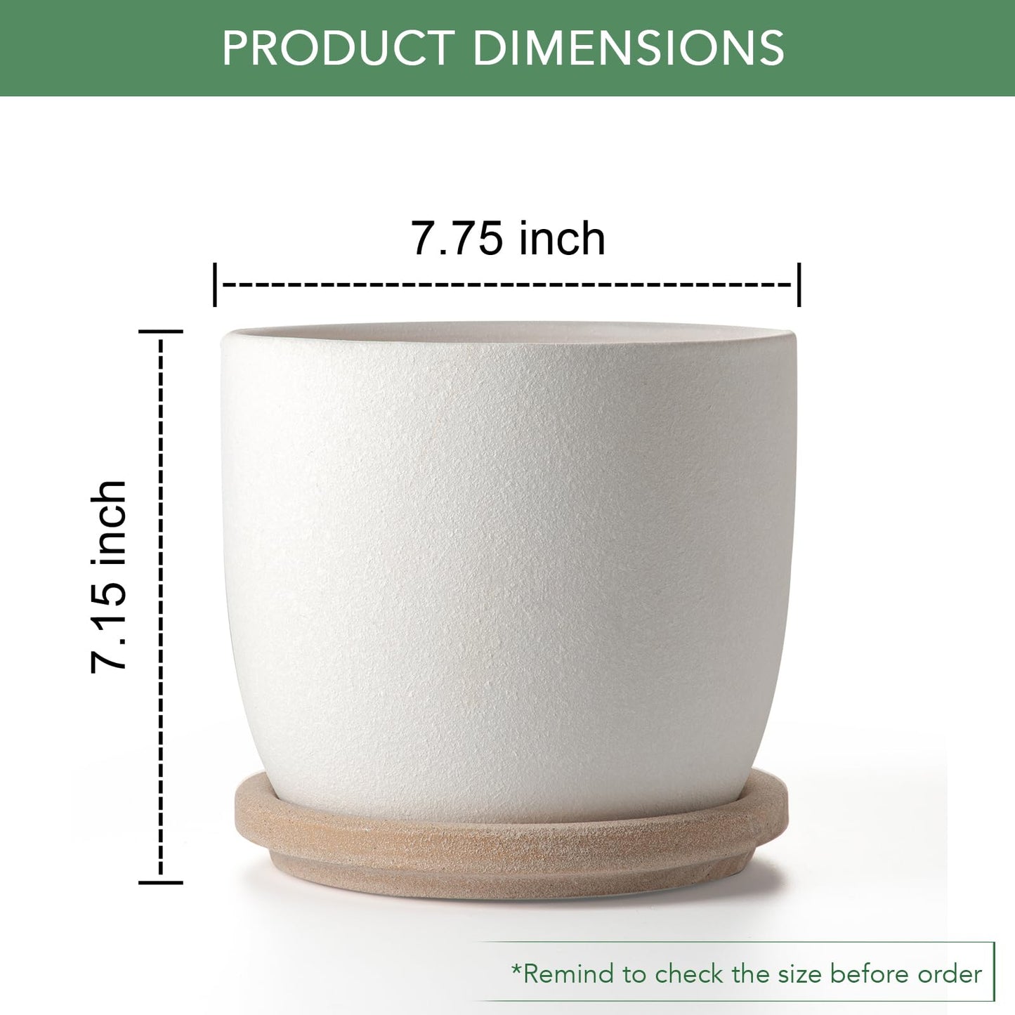 POITONRU Ceramic Flower Pots Indoor-Outdoor: 7.75 Inch Large Planters with Drainage Holes & Saucer - Modern Decorative Plant Pots Ceramic for Home Gardeners (White)