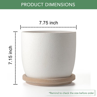 POITONRU Ceramic Flower Pots Indoor-Outdoor: 7.75 Inch Large Planters with Drainage Holes & Saucer - Modern Decorative Plant Pots Ceramic for Home Gardeners (White)