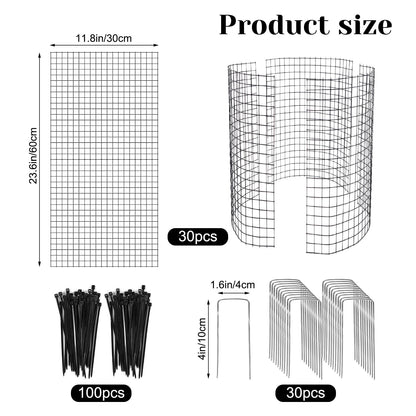 Hlimior 30 Pcs Large Wire Plant Protector from Animals 24'' x 12''10 Sets Metal Plant Cage Chicken Wire Cloche with Ground Stakes and Nylon Tie to Keep Animals Out, Garden Protection Bunny Barricade