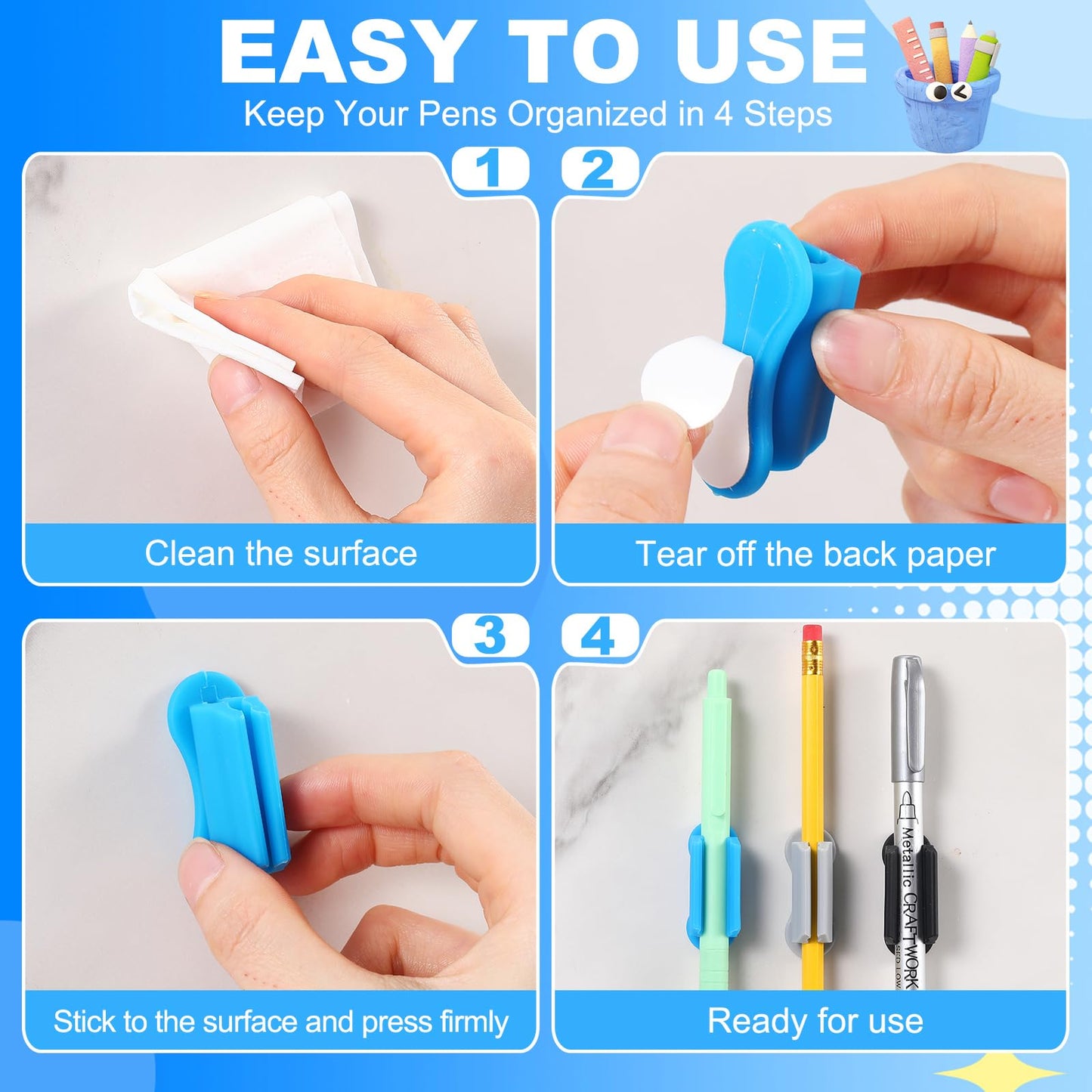 Sherr 60 Pack Adhesive Pencil Holders for Desk Silicone Pen Holder Bulk Flexible Adhesive Marker Organizer Clipboard Classroom School Office Accessories Teacher Supplies (Neutral)