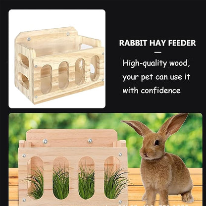 Rabbit Hay Feeder Wooden Hay Rack Guinea Pig Hay Holder Less Wasted Hanging Hay Feeder for Bunny Chinchillas Guinea Pig Small Animal Supplies